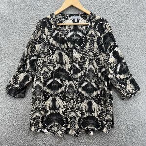 Harper & Liv Womens Tunic Blouse Plus Size 3x Black White Snakeskin Animal Print